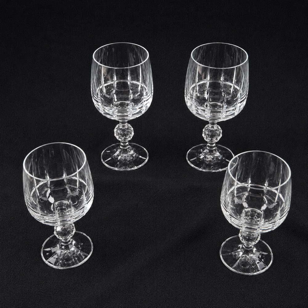Crystalex Bohemian Crystal Belfast Pattern Wine Goblet Faceted Ball Stem